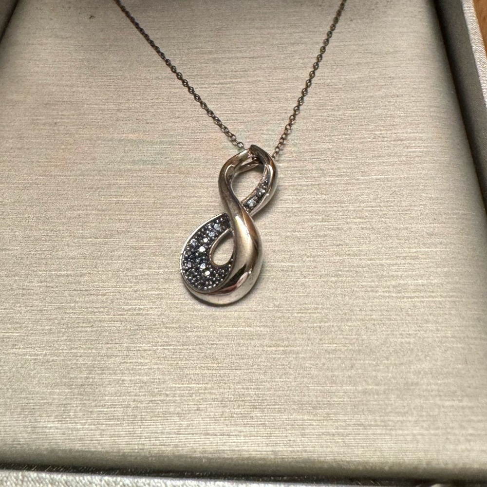 Zales Sterling Silver Blue Diamond Pendant with Rhodium Accents